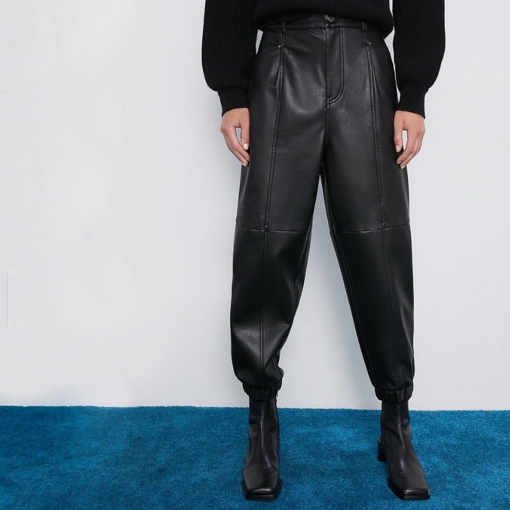 Zara Oversized Faux Leather Baggy Joggers Pants NWT